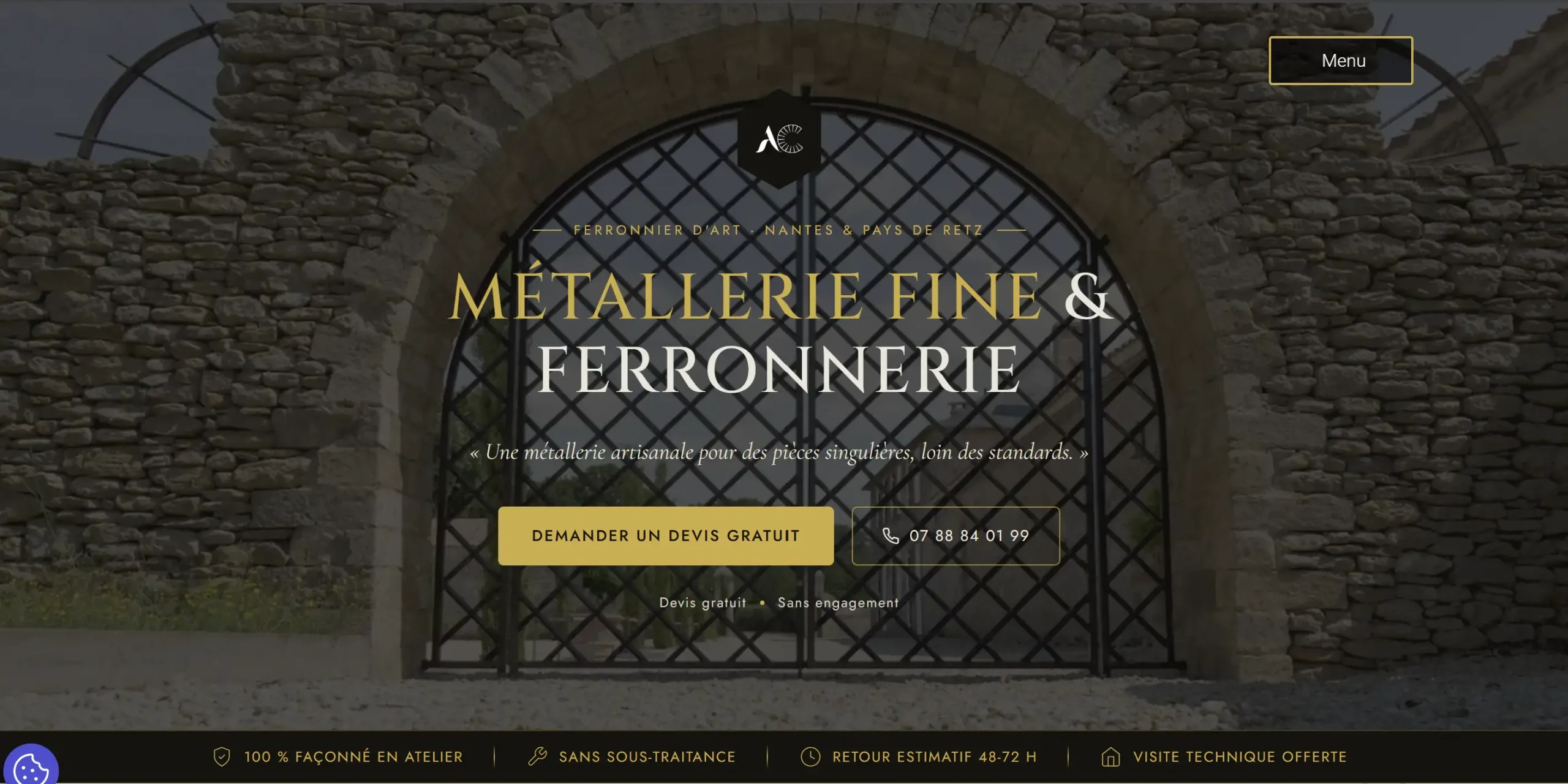 Page d'accueil du site Atelier Clément, métallerie et ferronnerie à Machecoul